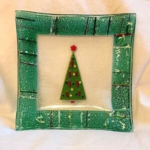 Festive Fused Glass Christmas Tree Plate